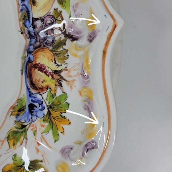 Vintage Italian Serving Platter Scallop Raised 13" White Floral Serving Plate - Picture 9 of 16